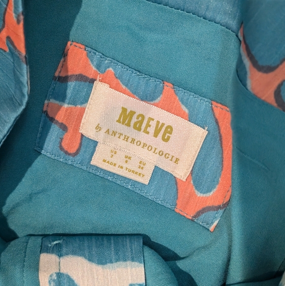 Anthropologie | Maeve A-Line Button Front Midi Skirt Blue Motif Sz US2 EU 34 - Picture 6 of 12